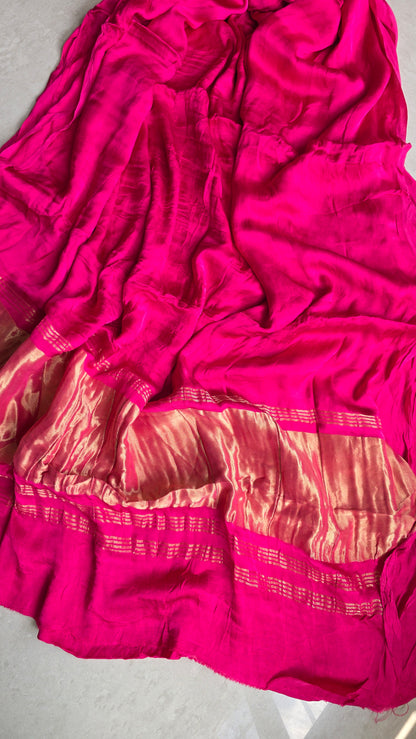 Aura Fuschia Pink soft plain modal | Tissue pallu