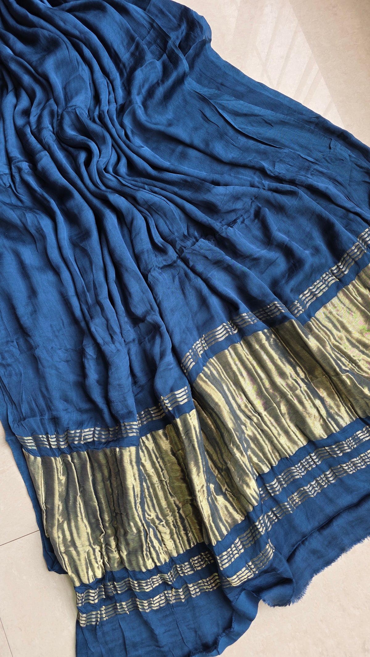 Aura Blue soft plain modal | Tissue pallu