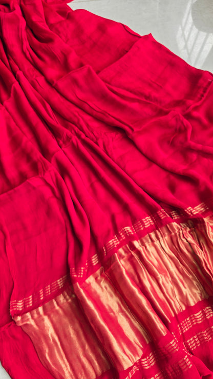 Aura  Red soft plain modal | Tissue pallu