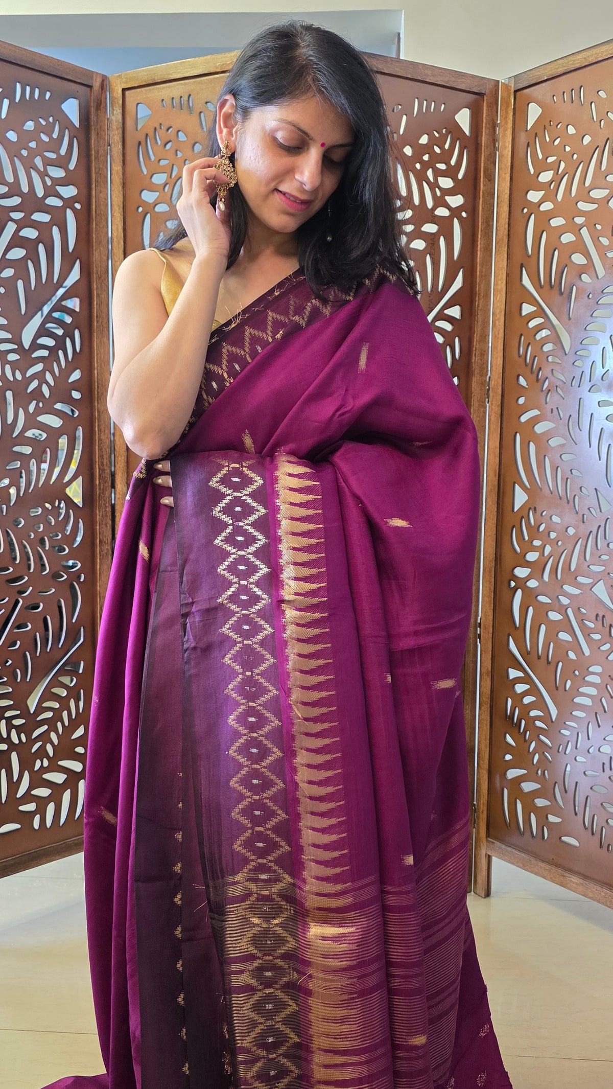 Wine Banarasi border|Silk Saree