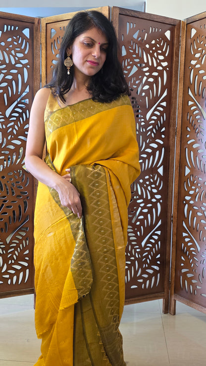 Haldi Yellow Banarasi border|Silk Saree