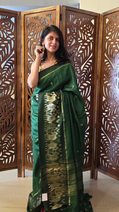 Green Elephant Banarasi border|Silk Saree