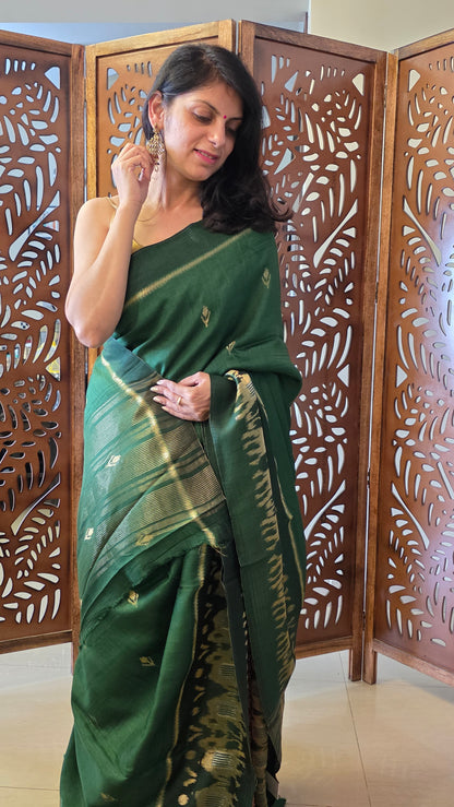 Green Elephant Banarasi border|Silk Saree