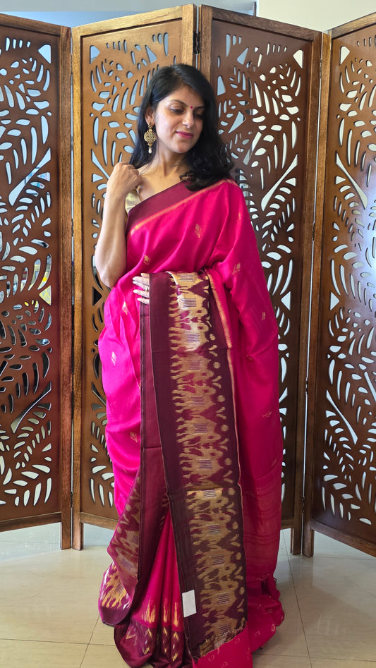 Pink Elephant Banarasi border|Silk Saree