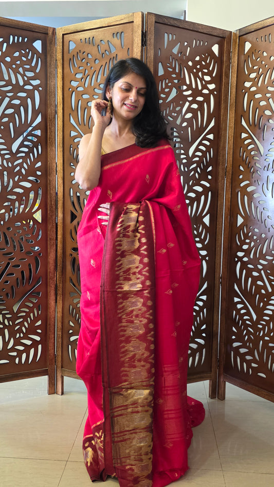 Red Elephant Banarasi border|Silk Saree