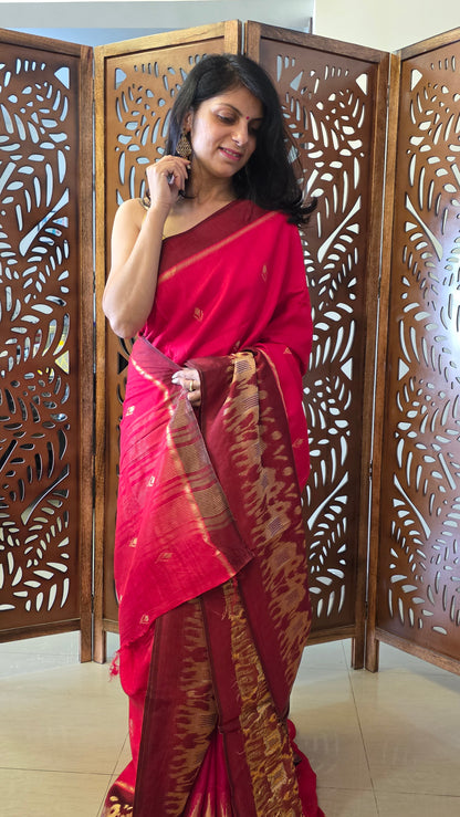 Red Elephant Banarasi border|Silk Saree