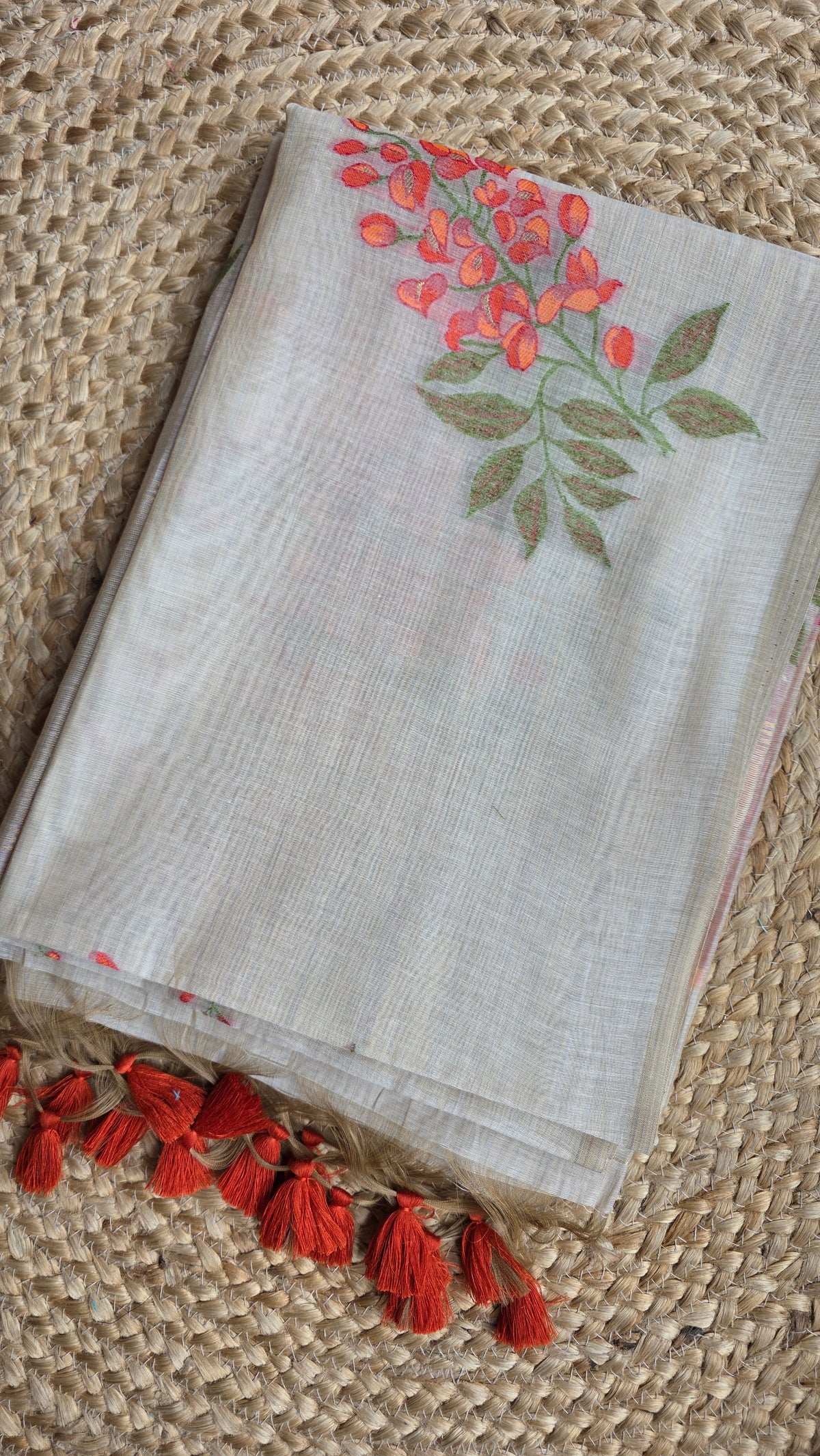 Ivory khadi Silk Jamdani Saree
