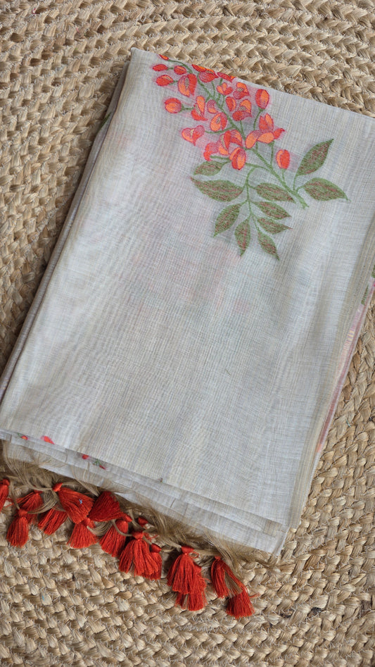 Ivory khadi Silk Jamdani Saree