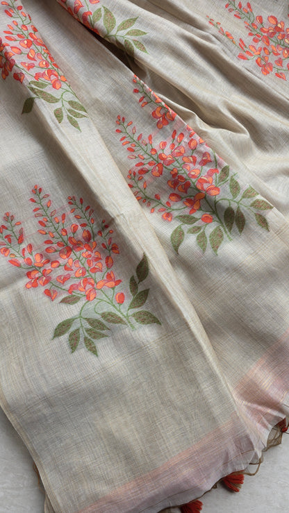 Ivory khadi Silk Jamdani Saree