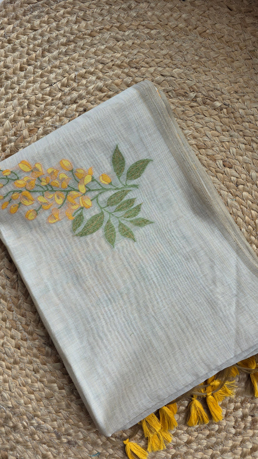Ivory khadi Silk Jamdani Saree