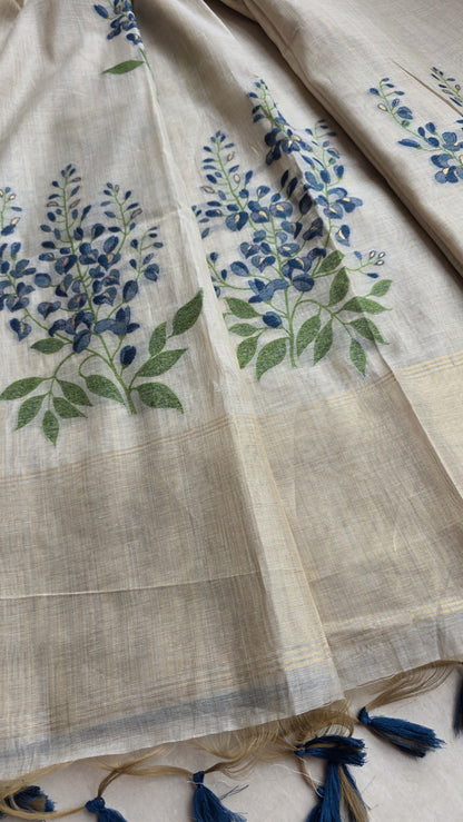 Ivory khadi Silk Jamdani Saree