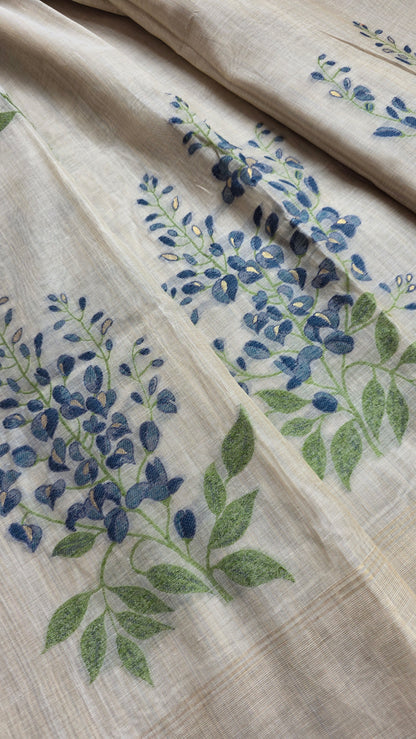 Ivory khadi Silk Jamdani Saree