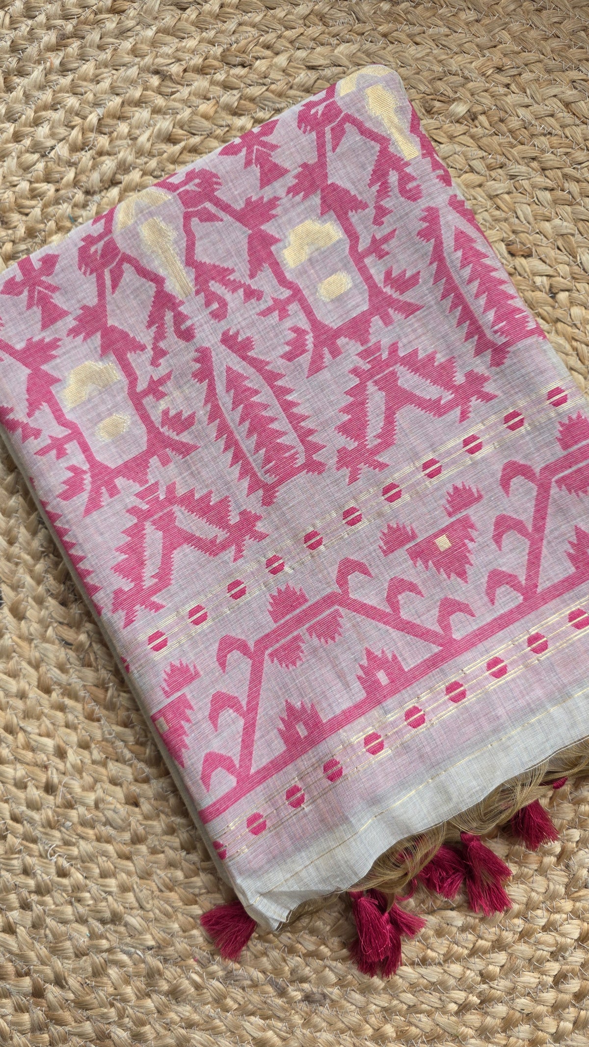 Ivory khadi Silk Jamdani Saree