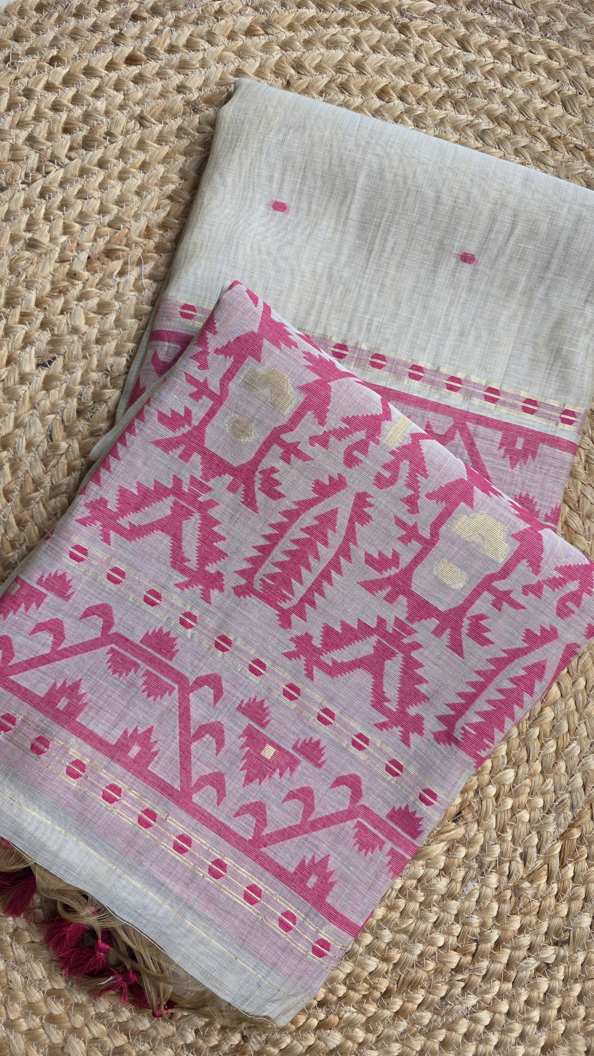 Ivory khadi Silk Jamdani Saree