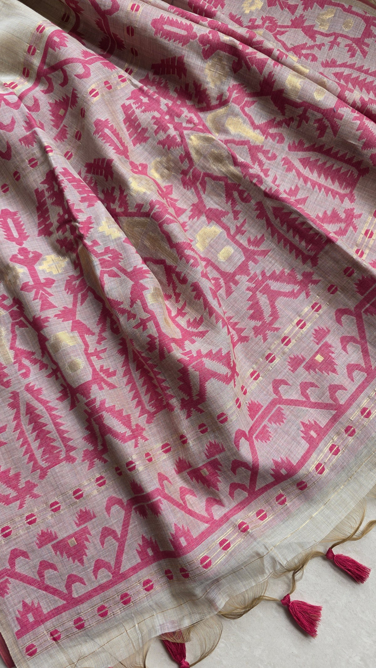 Ivory khadi Silk Jamdani Saree