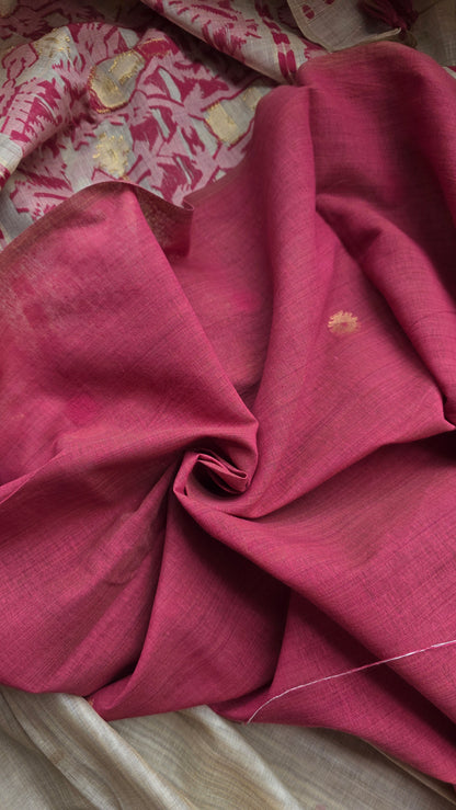 Ivory khadi Silk Jamdani Saree