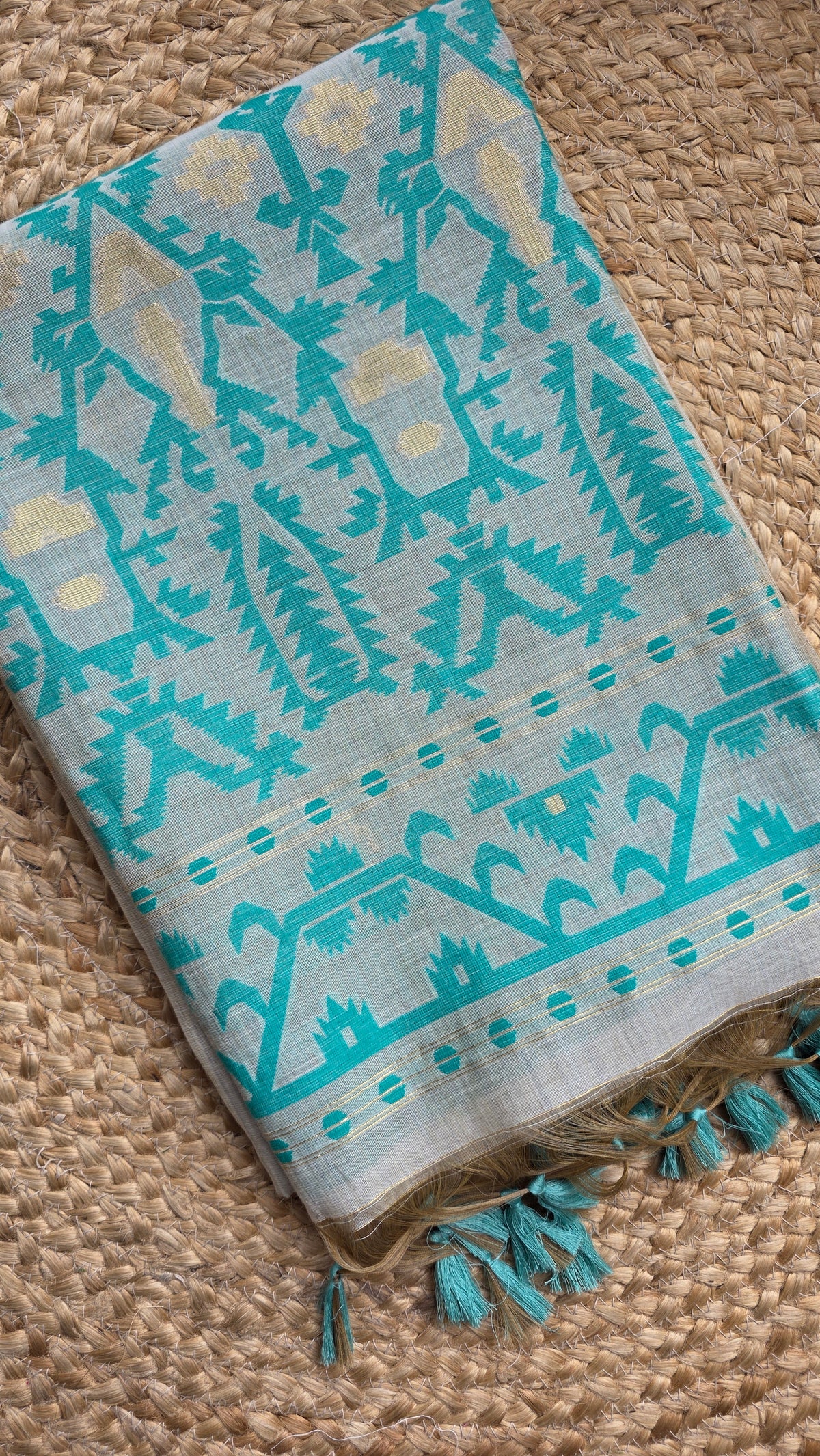 Ivory khadi Silk Jamdani Saree