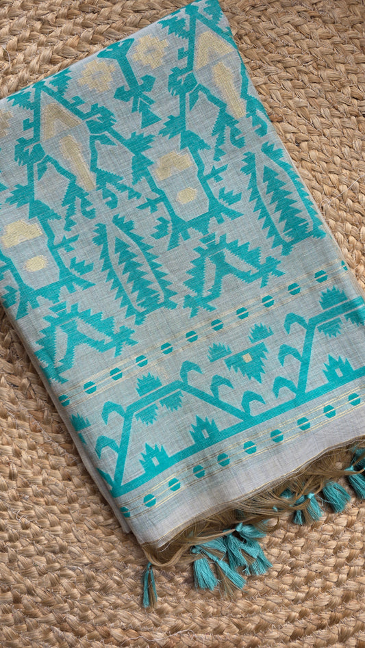 Ivory khadi Silk Jamdani Saree