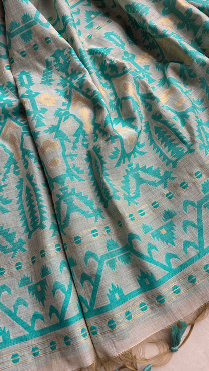 Ivory khadi Silk Jamdani Saree