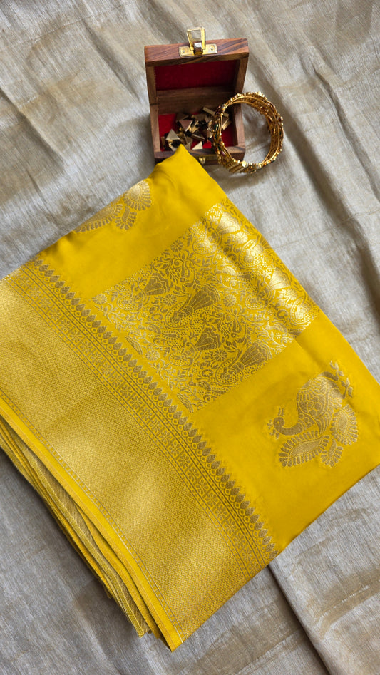 Yellow Festive Saree with Gold Border | Karva Chauth Collection