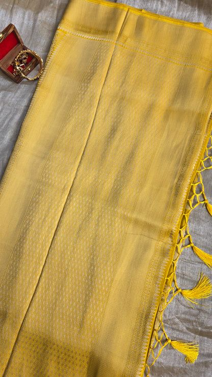 Yellow Festive Saree with Gold Border | Karva Chauth Collection