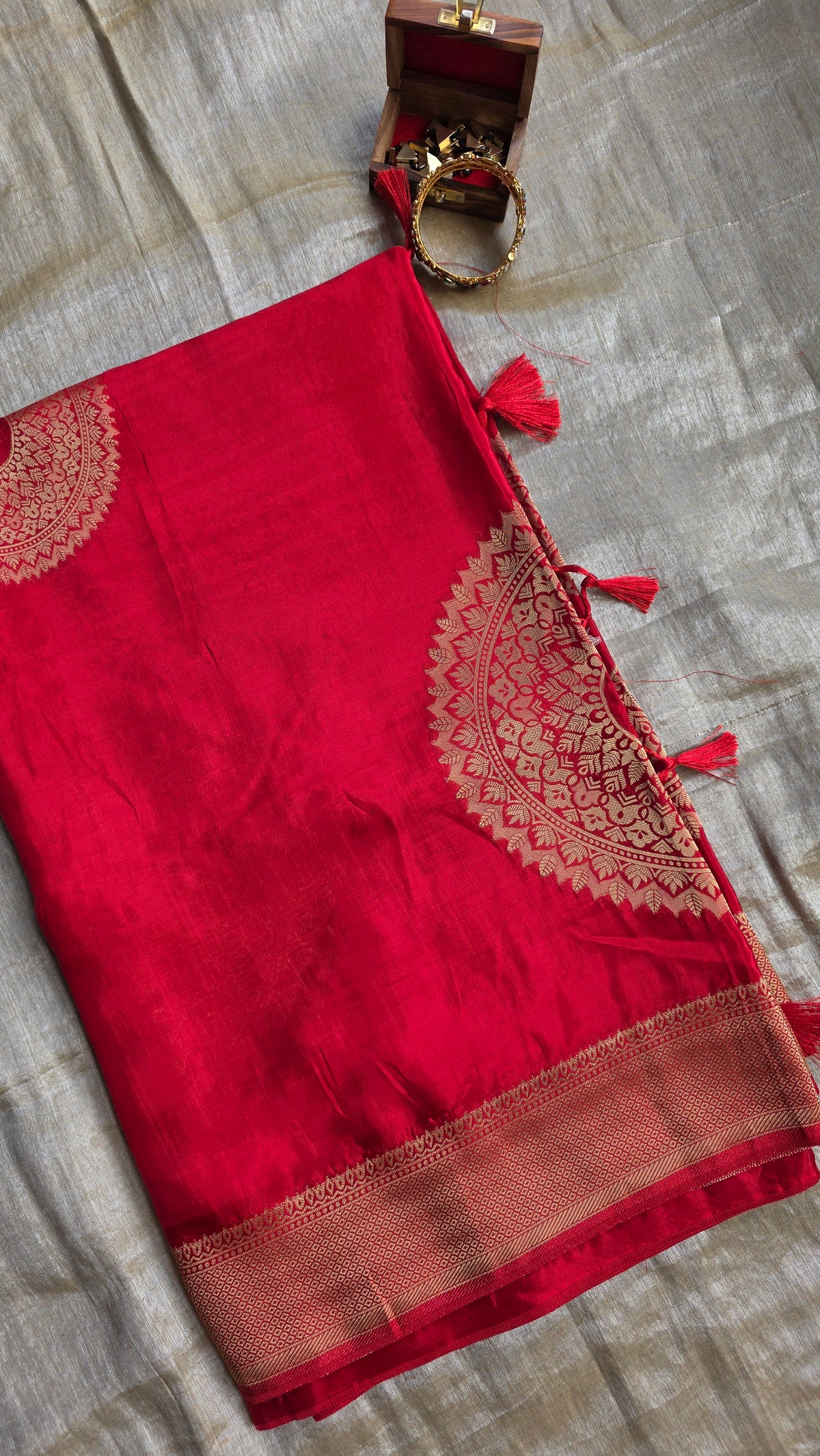 Red Festive Saree with Gold Border | Karva Chauth Collection