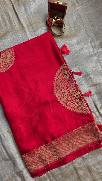 Red Festive Saree with Gold Border | Karva Chauth Collection