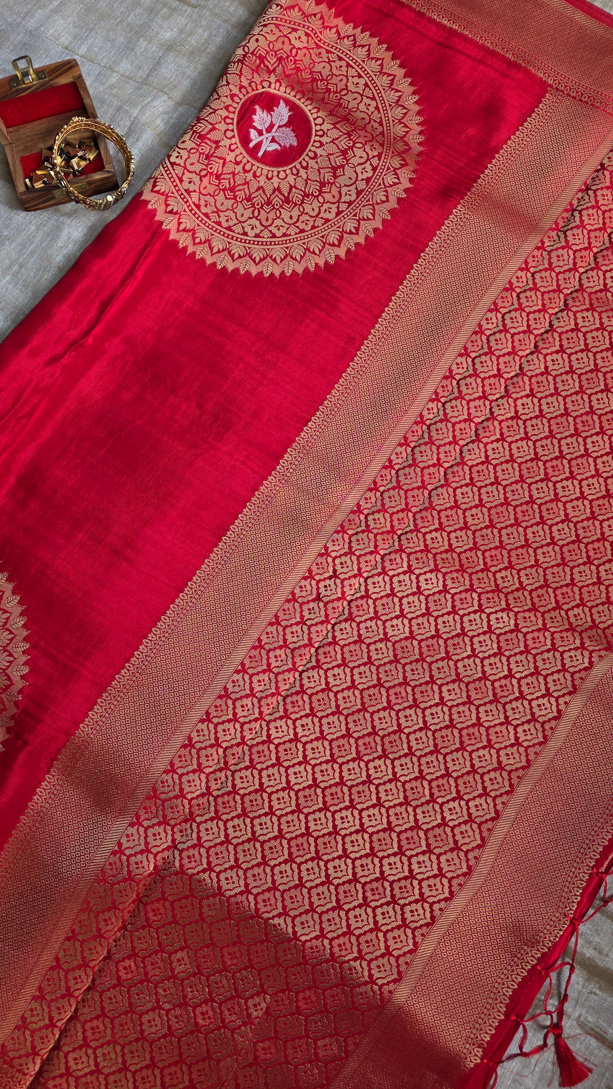 Red Festive Saree with Gold Border | Karva Chauth Collection