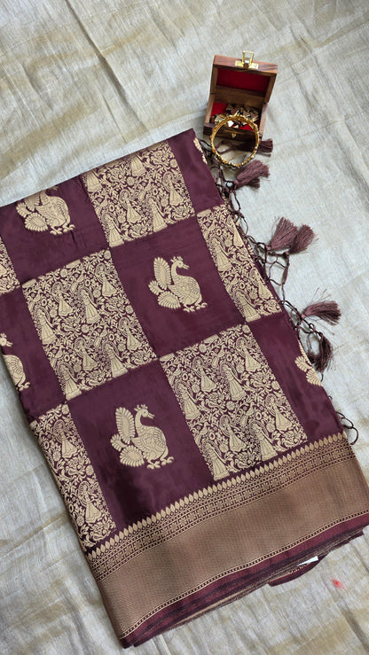 Brown Festive Saree with Gold Border | Karva Chauth Collection