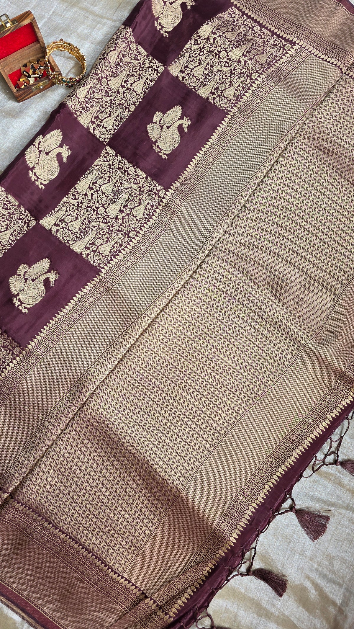 Brown Festive Saree with Gold Border | Karva Chauth Collection