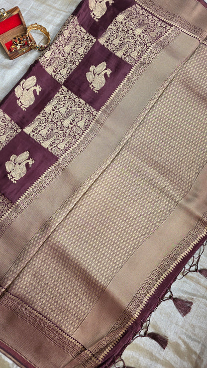 Brown Festive Saree with Gold Border | Karva Chauth Collection