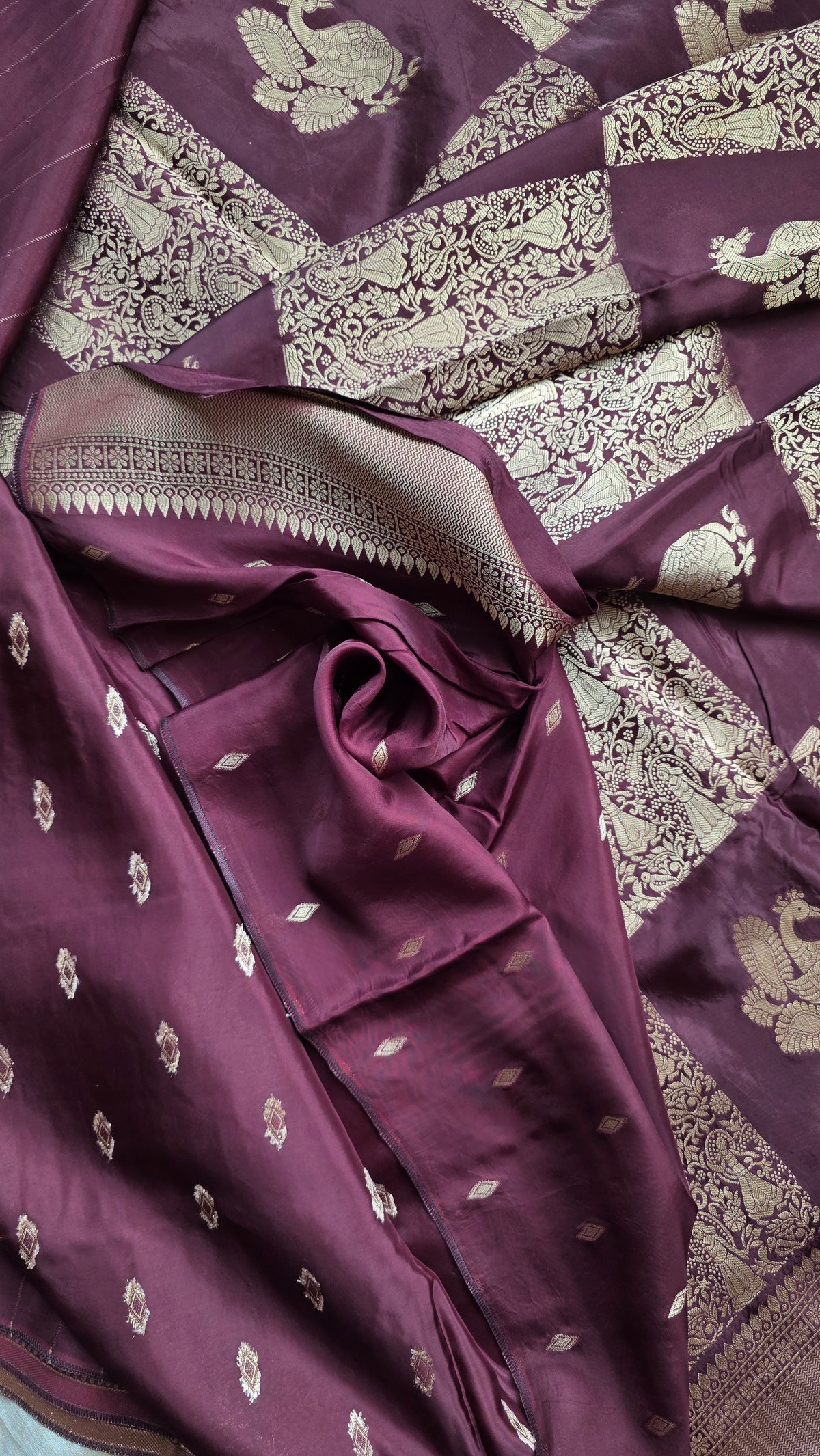 Brown Festive Saree with Gold Border | Karva Chauth Collection