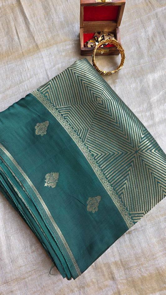 Green Festive Saree with Gold Border | Karva Chauth Collection