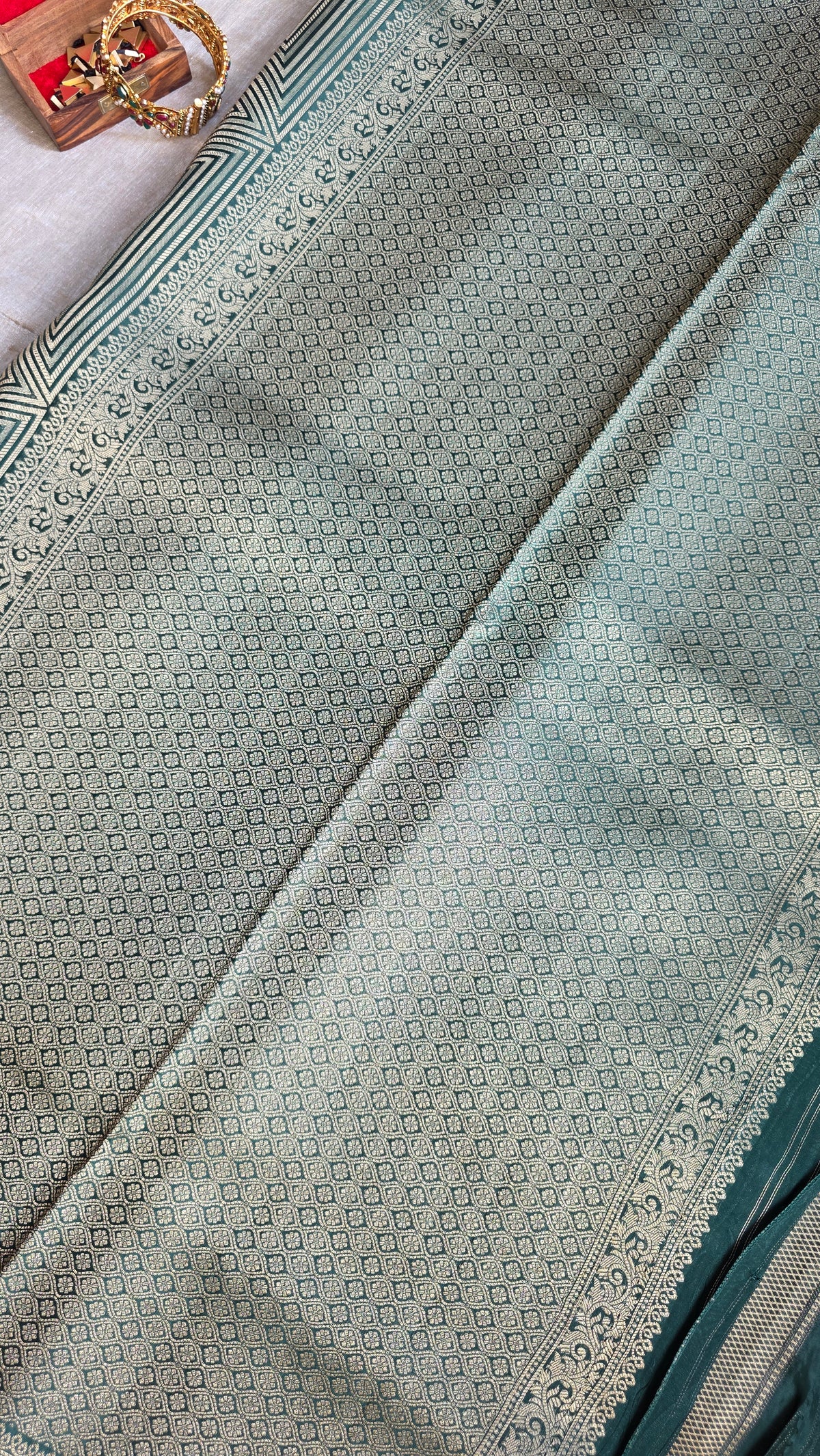 Green Festive Saree with Gold Border | Karva Chauth Collection