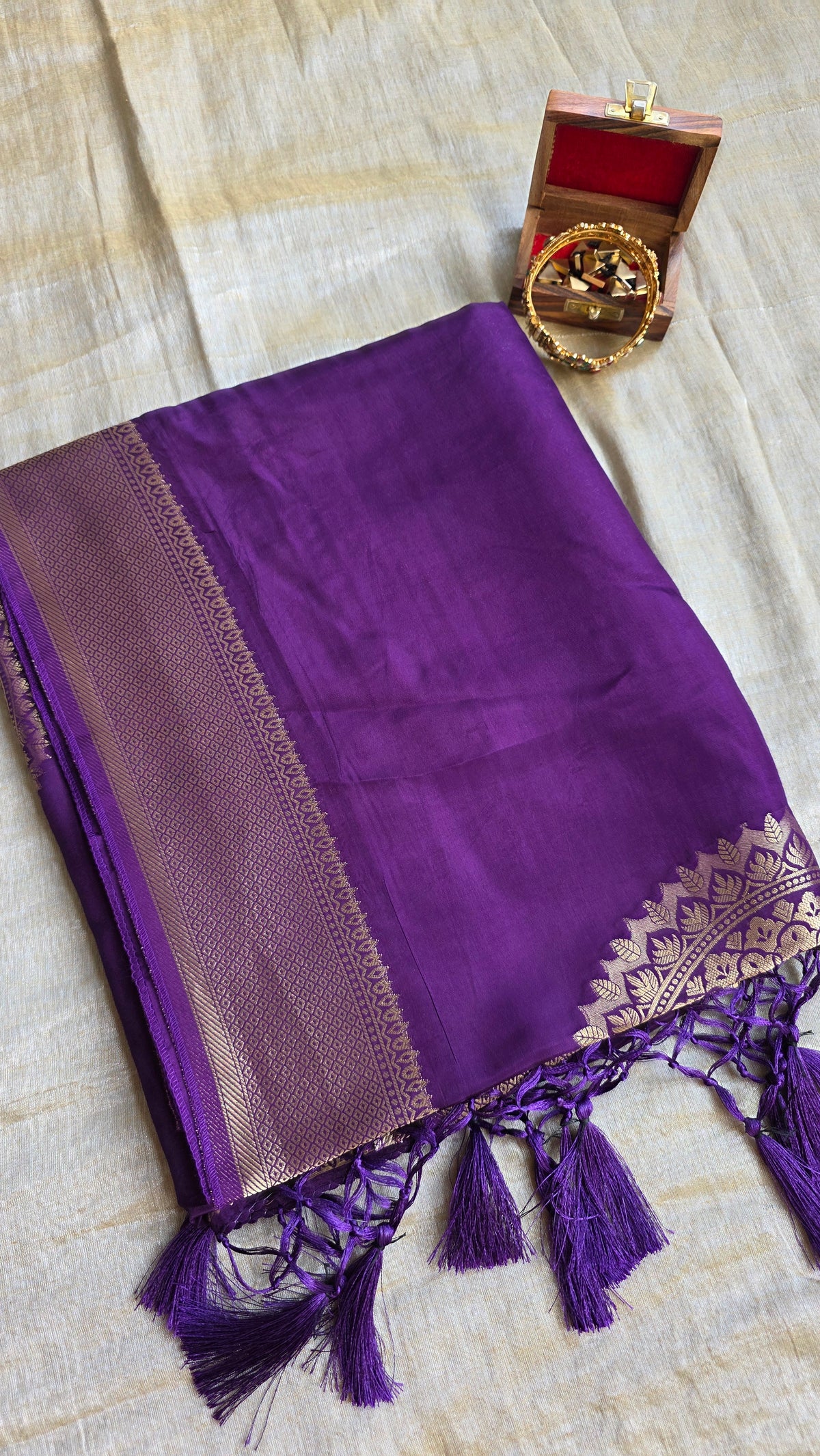 Purple Festive Saree with Gold Border | Karva Chauth Collection