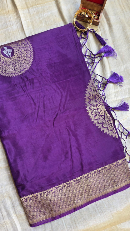 Purple Festive Saree with Gold Border | Karva Chauth Collection