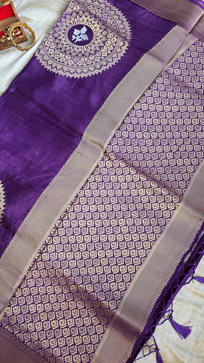 Purple Festive Saree with Gold Border | Karva Chauth Collection