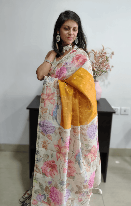 MUSTARD KOTA SILK SAREE - FULL VIEW