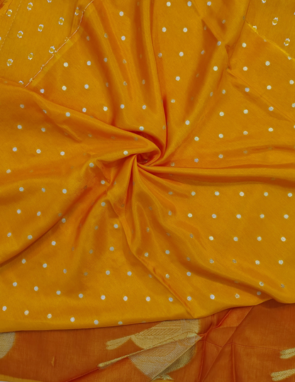 Mustard yellow Viscose Silk Bird Weave Saree
