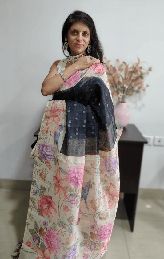 BLACK KOTA SILK SAREE - FULL VIEW