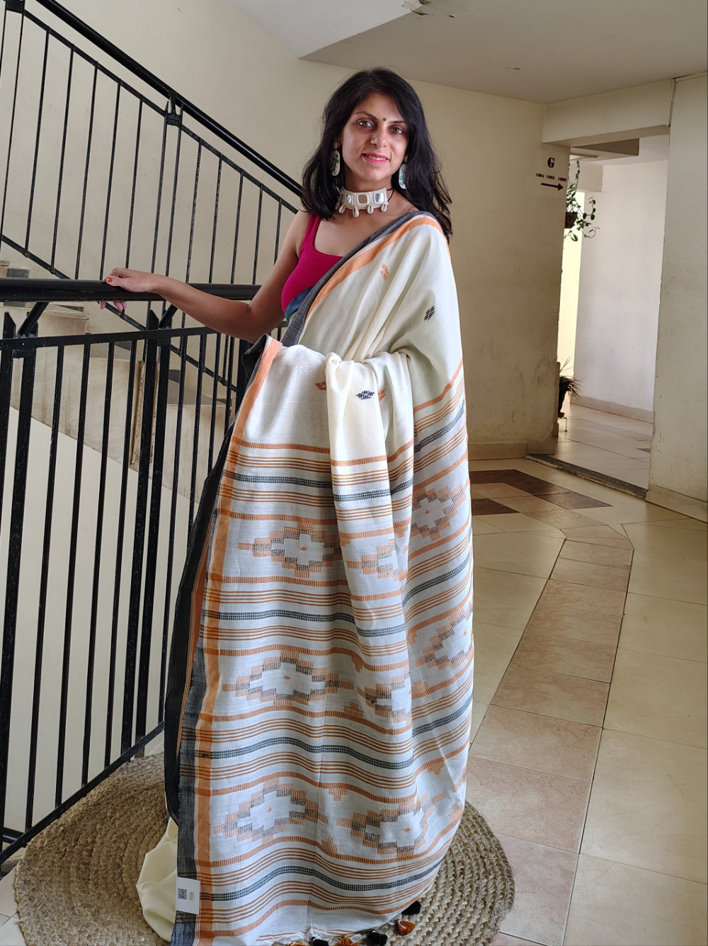 Pure handwoven two toned Khadi Cotton Saree |Jamdani Weave saree with blouse