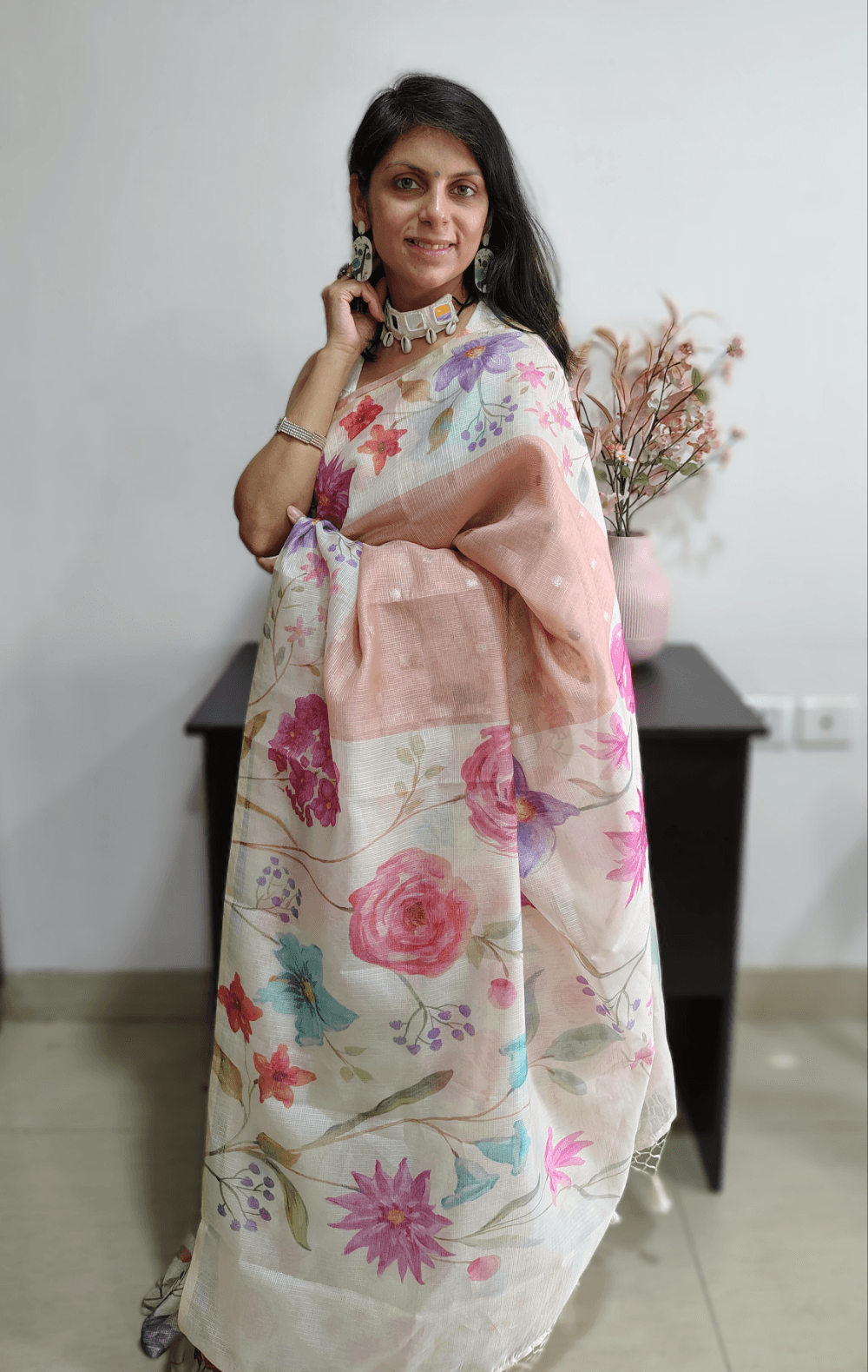 PEACH KOTA SILK SAREE - FULL VIEW