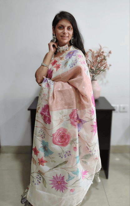 PEACH KOTA SILK SAREE - FULL VIEW