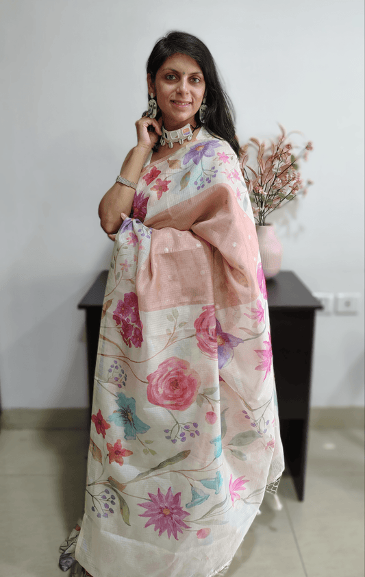 PEACH KOTA SILK SAREE - FULL VIEW