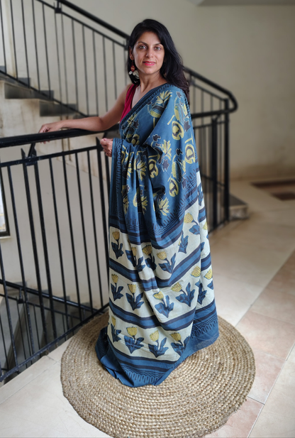 Blue Hand block | printed pure cotton 