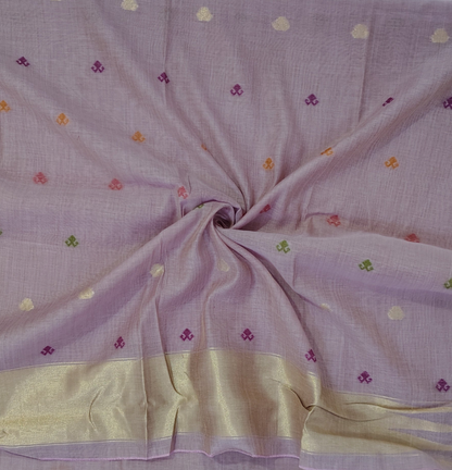 Pastel Linen Silk Saree with Bird Weave – Subtle, Lightweight Elegance