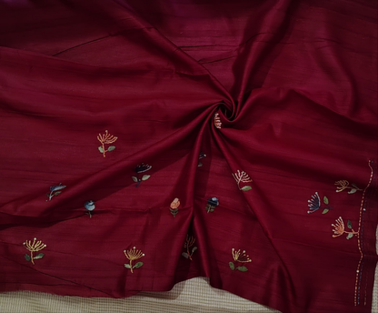 Tussar silk Saree contrast blouse with hand embroidery 
