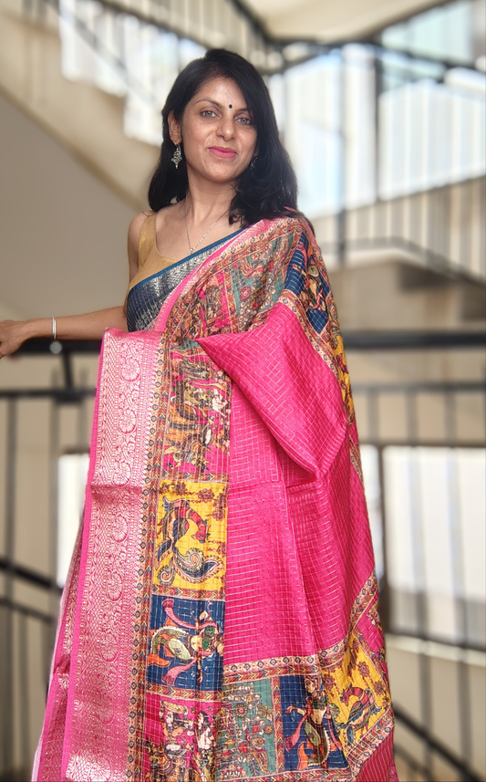 Pink Dola silk figure saree - model view