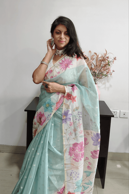 LIGHT BLUE KOTA SILK SAREE - FULL VIEW