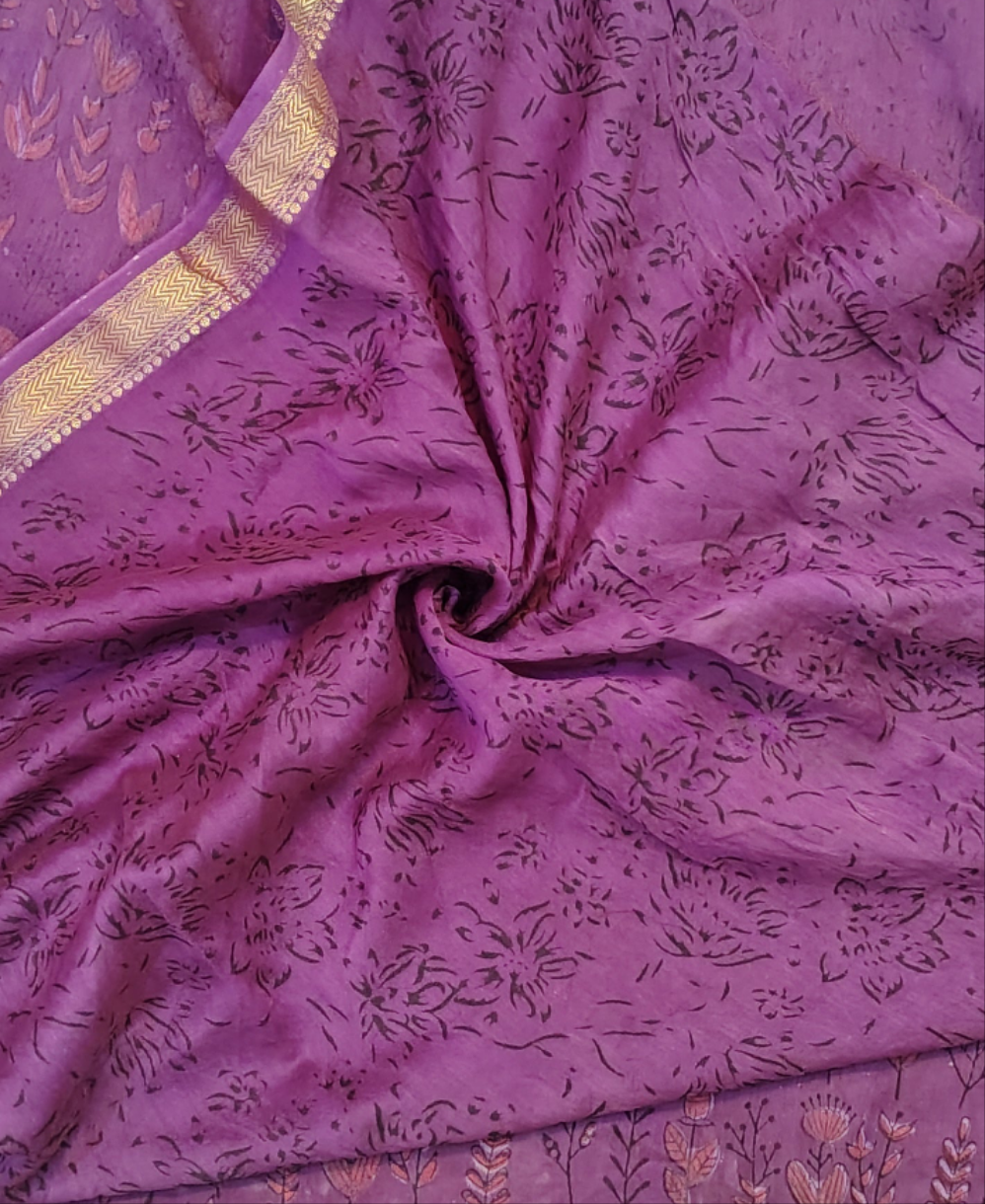 Handblock Printed Maheshwari Silk Saree – Lightweight, Traditional Elegance